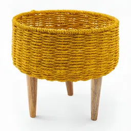 DecorTwist 3 Pcs Yellow Seagrass Planter with Stand image 3