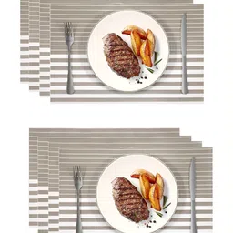 UniKart Brown & White 8 Pieces Striped Anti-Slip Table Placemats image 2