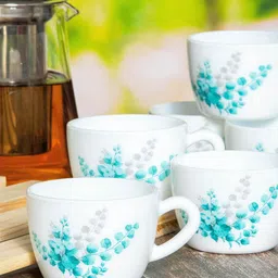 Cello Imperial King Set of 6 Aqua Leaves Opalware Cup Set-130ml image 1