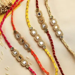Aapno Rajasthan Pack of 5 Multicoloured Rakhi with Roli Chawal Set-picture-20