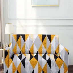 Cortina White & Yellow Printed 3-Seater Stretchable Non-Slip Sofa Slipcover-image-72