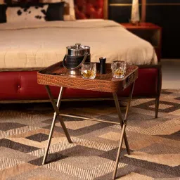 three sixty Croco Leather Foldable End Table In Tan Finish-picture-31