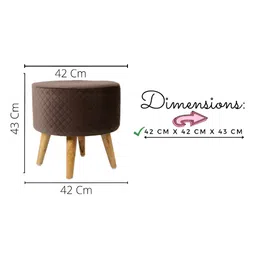 Shadowkart Brown Checked Wooden Round Pouffes Ottoman image 2