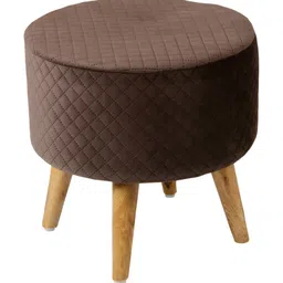 Shadowkart Brown Checked Wooden Round Pouffes Ottoman image 3