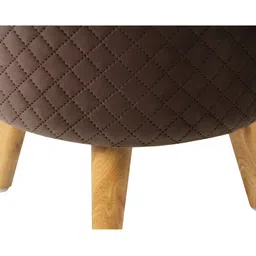 Shadowkart Brown Checked Wooden Round Pouffes Ottoman image 4