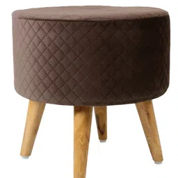 Shadowkart Brown Checked Wooden Round Pouffes Ottoman image 5
