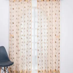 parda online Brown Polyster Floral 7ft Sheer Eyelet Window/Door (1 Pc) image 1