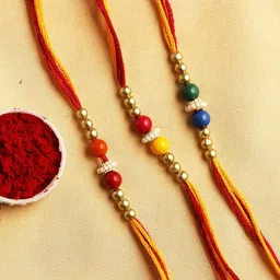 Aapno Rajasthan Set of 3 Multicolored Beaded Thread Rakhi-picture-24