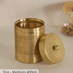 peepul tree Golden Aura Handcrafted Pure Brass Medium Jar with Lid for Tea, Sugar & Spice | Festive Serveware & Storage image 4