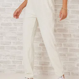 Styli Women Self Design Textured Straight Fit High Waist Waffle Knitted Joggers-picture-24