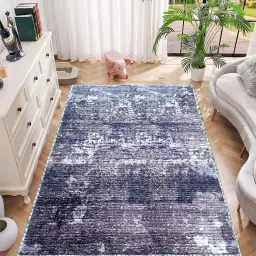 luxe home international Blue Abstractal Microfiber 4 x 6 Feet Machine Made Carpet image 1