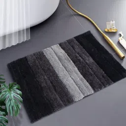 Grey Stripe Polyester 24x16 Inches Super Soft Bath Mat By Luxe Home International image 1