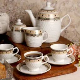 cdi 15 Pieces White & Black Embossed Printed Tea Set image 1