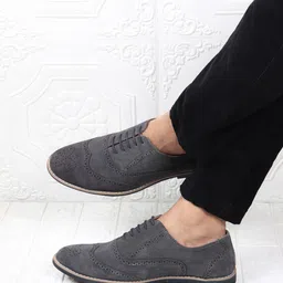 FAUSTO Men Grey Textured Suede Brogues-image-42