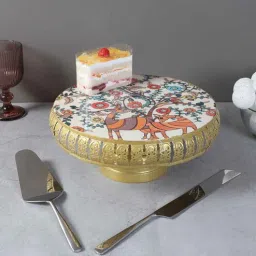 amaya decors Multicolor Metal Cake Platter WIth Knife & Server-picture-47