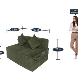 seventh heaven Relax King 8 Inch PU Foam (72x48) 2 Seater Sofa Cum Mattress In Green Colour image 3