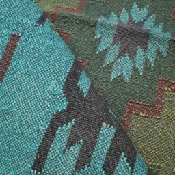 baithak krafts Blue Wool & Jute Abstract 96 x 60 Inches Hand Woven Dhurries image 4