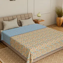 CURIOUS LIFESTYLE Beige & Blue Ethnic Motifs Summer 150 GSM Reversible Double Bed Dohar-image-70