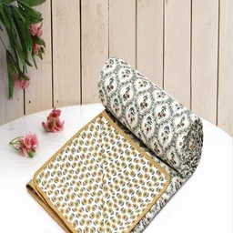 CHICERY White & Grey Floral AC Room Cotton 210 GSM Double Bed Dohar-picture-35