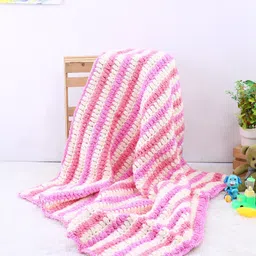 Magic Needles Kids Pink & White Striped AC Room 1000 GSM Wool Single Blanket-image-69