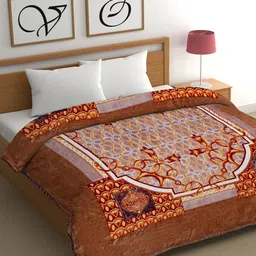 CHHAVI INDIA Brown & Red Ethnic Motifs Heavy Winter 450 GSM Double Bed Blanket image 1