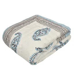 BLOCKS OF INDIA Unisex Grey Printed Cotton Single Quilts image 4