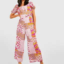 Boohoo Floral Printed Cropped Basic Jumpsuit image 1