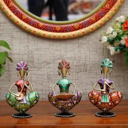 craft tree Metal Handpainted Decorative Sardar Musician Showpiece Set of 3 in Multicolor image 1