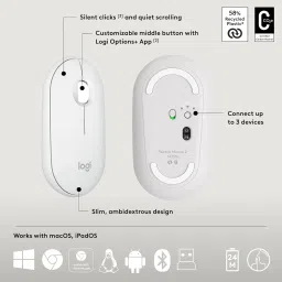 logitech Pebble 2 Wireless Keyboard and Mouse Combo (Quiet and Customizable, Tonal White) image 3