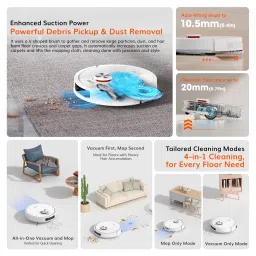 ILIFE T60s Robotic Vacuum Cleaner & Mop with Deep-Cleaning Suction Technology (6400 mAh Battery, White) image 5