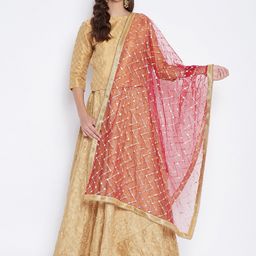 Clora Creation Maroon & Gold-Toned Embroidered Mirror Work Dupatta-picture-34