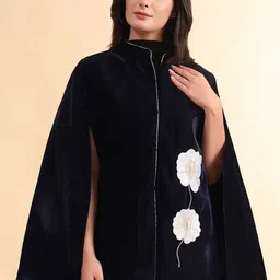 Zamour Women Floral Longline Cape Jacket with Embroidered-picture-20