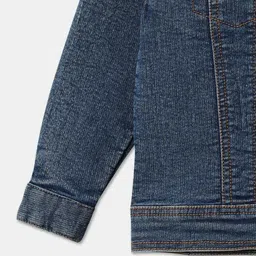 R&B Boys Washed Spread Collar Long Sleeves Cotton Denim Jacket image 3