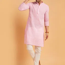 SOJANYA Mandarin Collar Ethnic Motifs Embroidered Thread Work Pure Cotton Kurta image 2