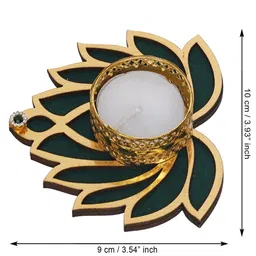 ecraftindia Golden and Green Beautiful Lotus (Set of 4) Tea Light Holders image 4