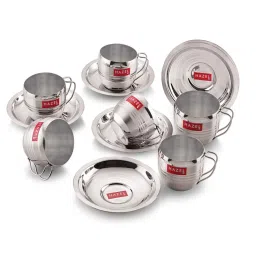 hazel (Set of 6) 170ml Stainless Steel Tea Cups with Saucer image 2