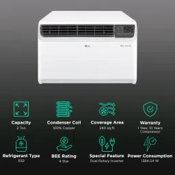 LG 4 in 1 Convertible 2 Ton 4 Star Dual Inverter Window AC with Ocean Black Protection (2025 Model, Copper Condenser, 24WWYA.ASLG) image 3
