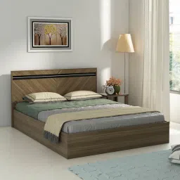 spacewood Kosmo Mocco Queen Size Bed in Lyon Walnut & Natural Wenge Finish with Box Storage image 1