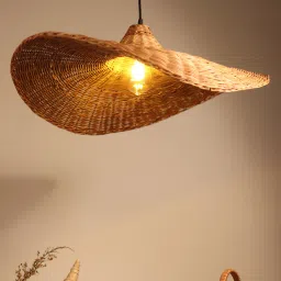 habereindia Novelty Handmade Rattan Pendant Hanging Light (Brown) image 1