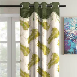cortina Green Floral Polyester 5 Ft Semisheer Eyelet Window Curtains (Set of 2) image 2