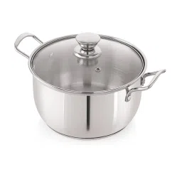 nirlon Silver Stainless Steel 2 Ltr Induction & Gas Compatible Sandwich Bottom Straight Casserole with Glass Lid image 3