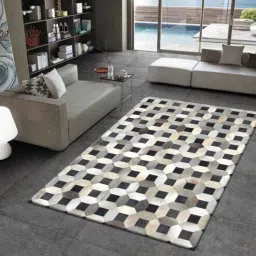 dazzhome Black Hair On Leather Checkered Hand Woven 8ftX10ft Carpet-picture-11