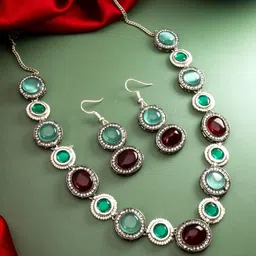 aadita Silver-Plated Stone Studded Jewellery Set-picture-35