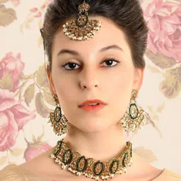 ODETTE Gold-Plated Stone-Studded & Beaded Jewellery Set-picture-24