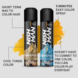 Nishman Set of 2 Pro Mech Hair Color Spray 150 ml each - Gold & Blue image 3