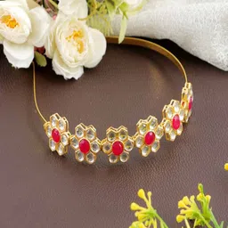 UNIVERSITY TRENDZ Gold-Plated Kundan Studded Sheeshphool Head Jewellery image 1