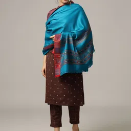 HANDICRAFT PALACE Women Turquoise Blue & Red Woven Design Shawl-picture-24