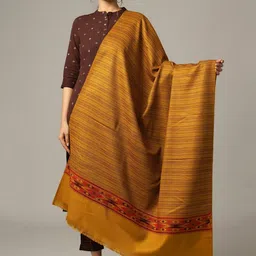 HANDICRAFT PALACE Women Mustard Yellow Striped Hand Woven Design Wool Shawl-picture-28
