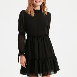 Trendyol Black Solid Tiered A-Line Mini Dress-picture-2