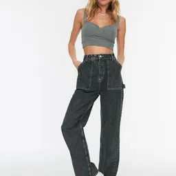Trendyol Women Charcoal Wide Leg High-Rise Jeans-image-99